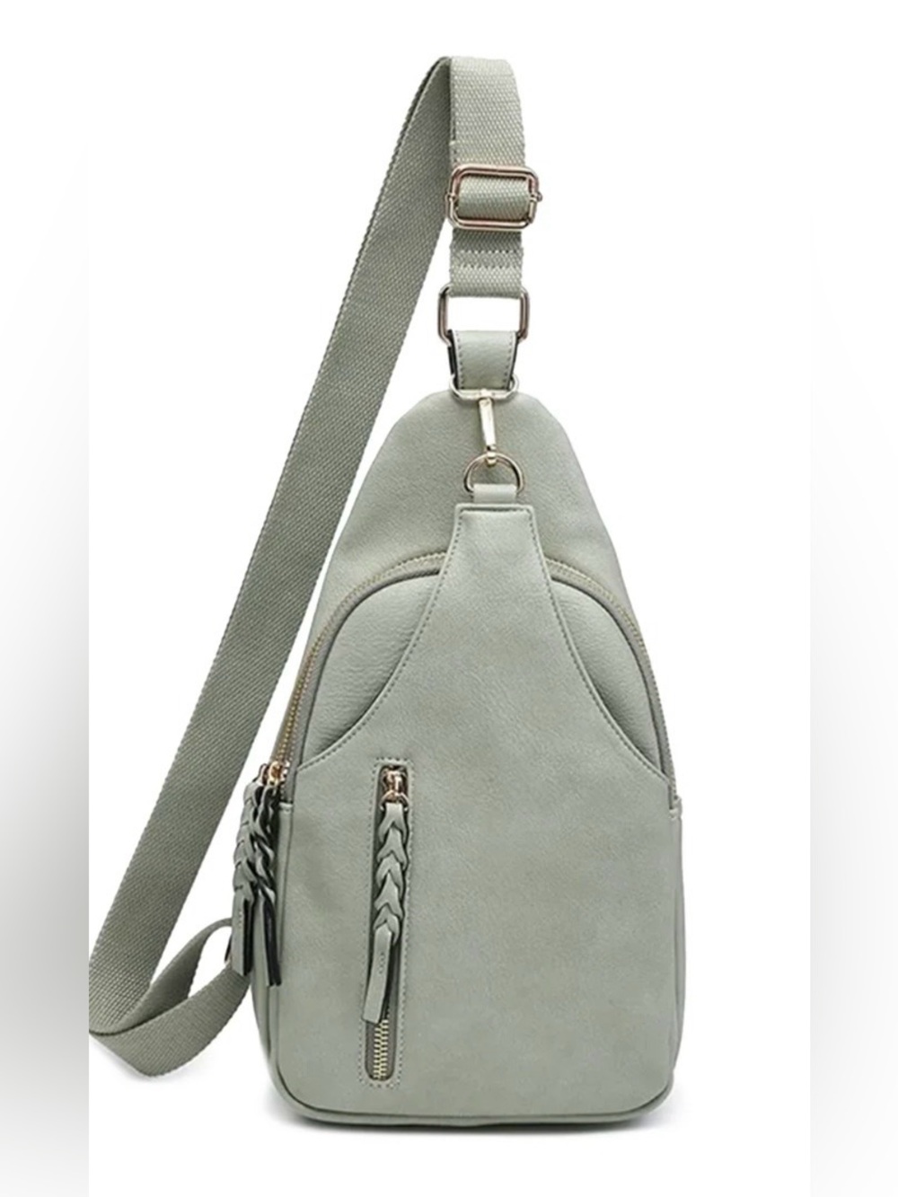 Nikki Vegan Sling Pack Bag by Jen & Co. light sage green and gold-toned hardware